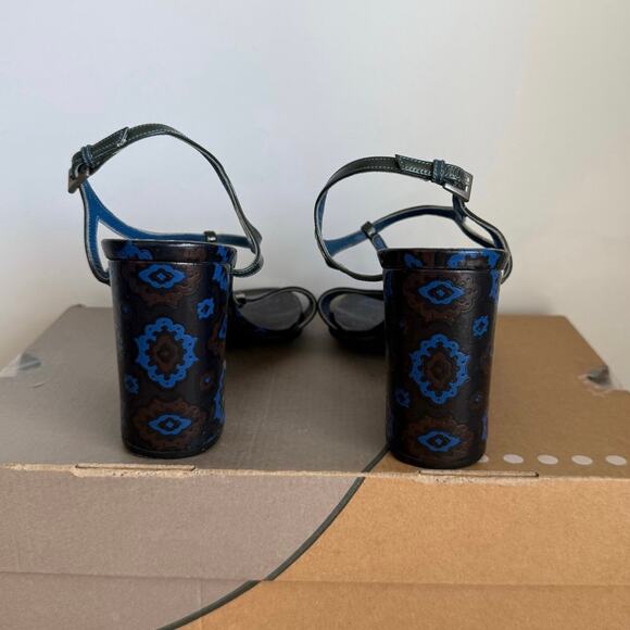 RARE Vintage Prada Blue Floral Chunky Women Heels - SZ 39 1/2 / US 9.5 - Picture 10 of 14